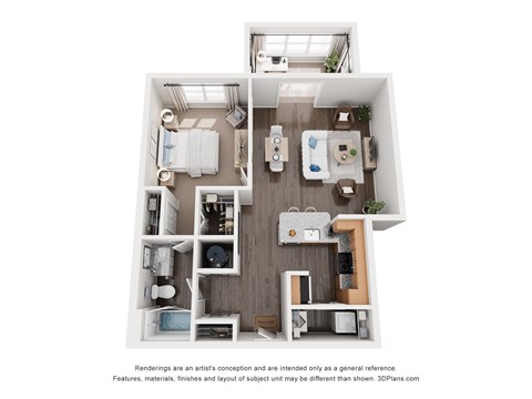 Floor plan for 1 bed, 1 bath, 770 sqft